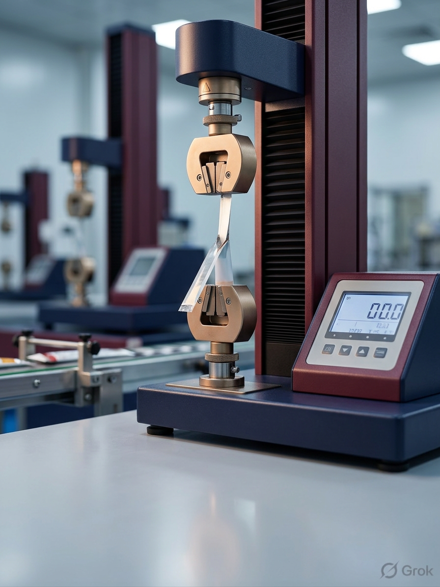 Tensile peel testing of laminate barrier layers in a packaging laboratory