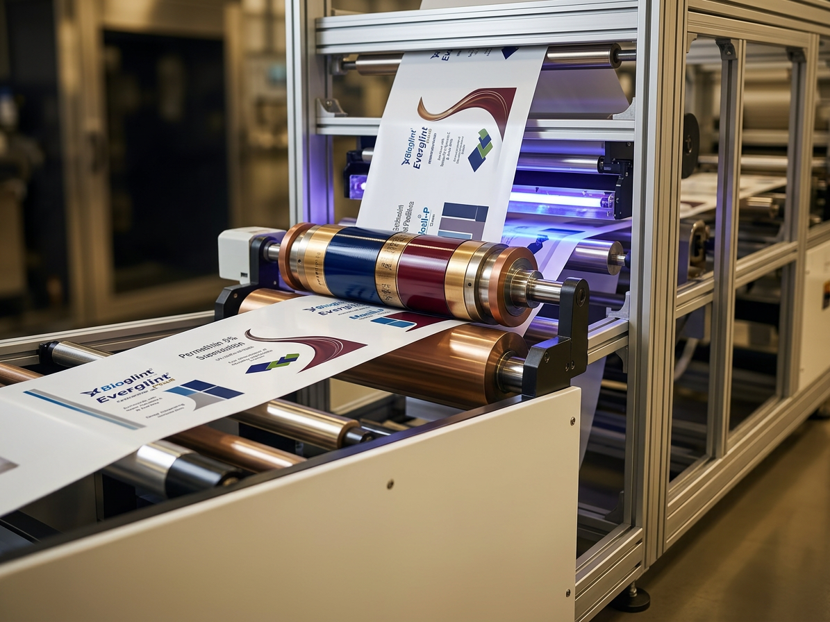 Printing station for laminated tube webbing