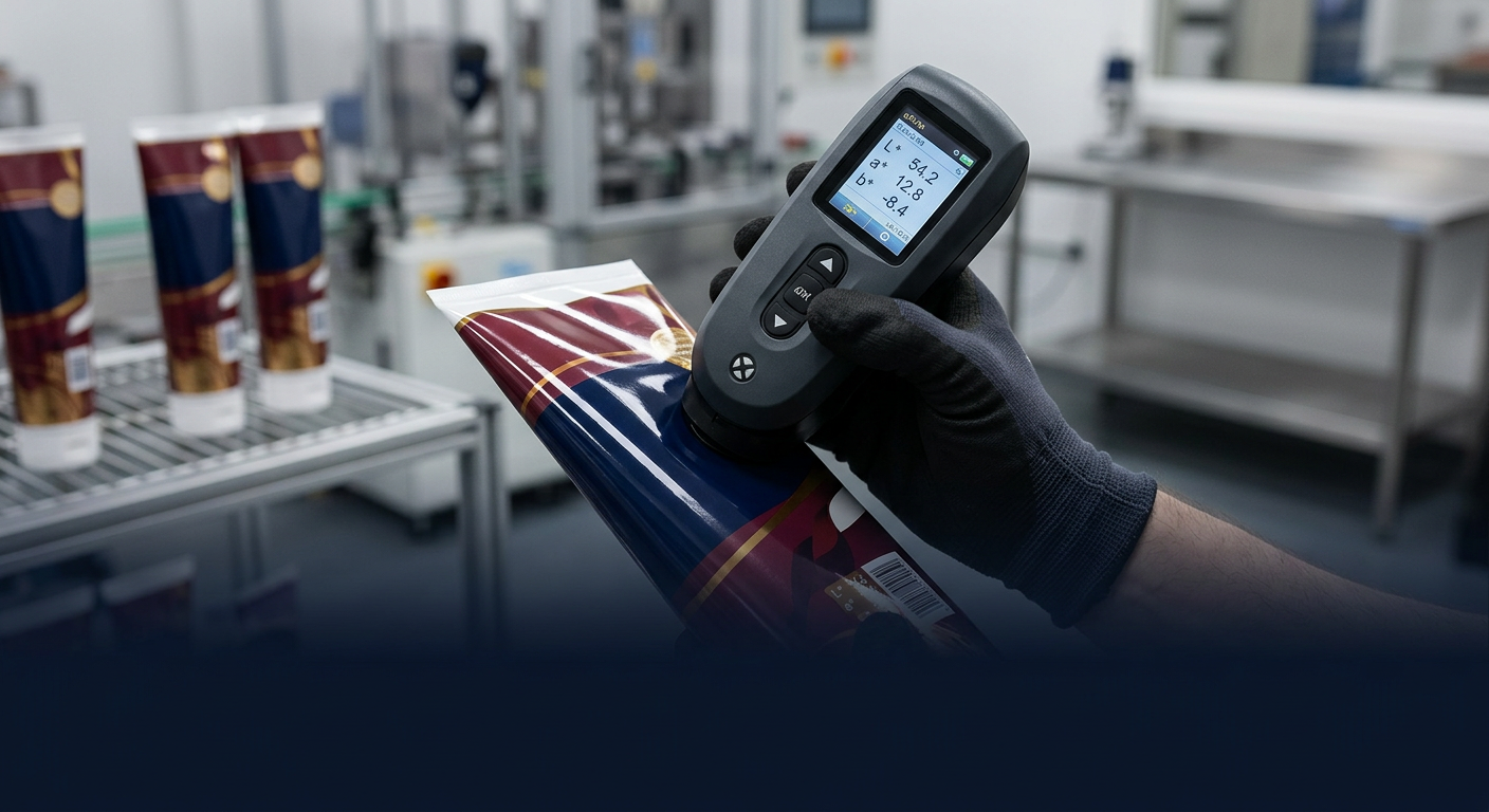Digital spectrophotometer measuring Delta E on multi-layer tube